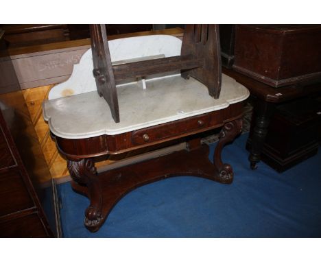 A good Victorian Mahogany marble topped Washstand having marble splashback with small shelf on the shaped moulded edge top, s