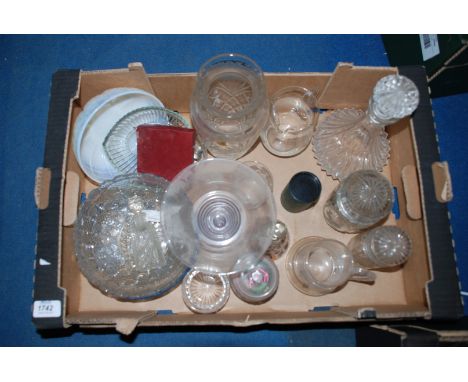 A quantity of glass including large Fruit Bowls, Decanter, Jug, Knife rest, etc.