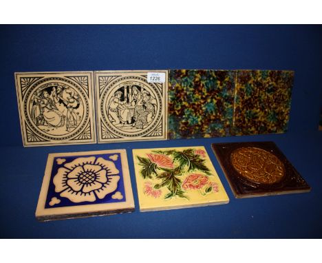 Seven miscellaneous old Tiles including two Minton's Shakespeare series Tiles ''The Twelfth Night'' and ''Othello'', also a W