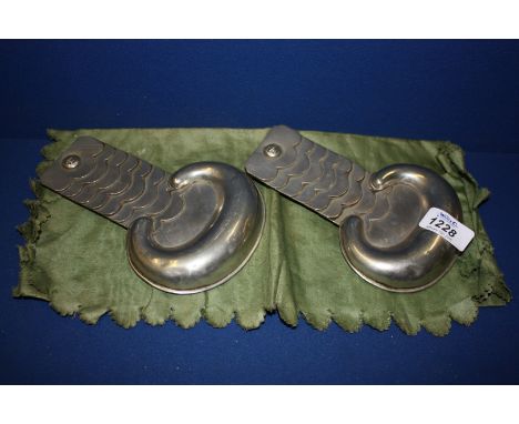 A pair of British Napoleonic period Sheffield plate metal Military Epaulettes with crown button, 7'' x 4 3/4''
