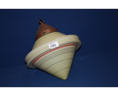A Deco style cream ceiling light with red and gold stripes