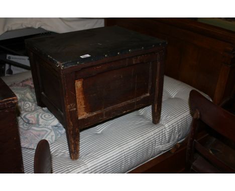 A Victorian stained Pine Commode Stool, black wrexine covered top, single panel front, sides and back with stop chamfered det