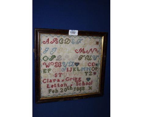 A small framed Sampler by Clara Grigg from Letton School,  February 20th 1888
