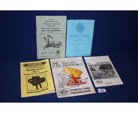An illustrated Repair Parts List with setting up and operating instructions for Massey Harris No. 734 Mower, a Vicon Vari-spr