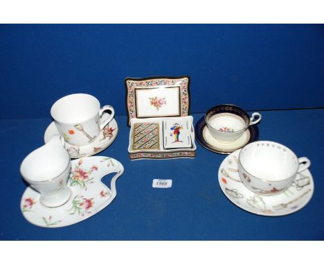 A quantity of china including Royal Worcester Hunting Cup and saucer, Aynsley Cup and saucer, Wedgwood card box and contents,