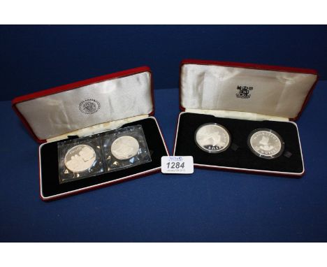 A set of two Silver proof Coins from Mauritius 25 Rupees 1975, 35 gms and 28 gms, and a set of two Silver Coins in commemorat