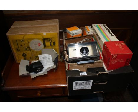 An Eumig mark 'S' Projector, various developing drums, Hanimex Hanorama Projector, etc.