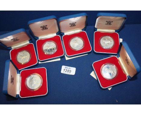 Six cased Silver proof Coins to mark the Queens Silver Jubilee 1977, each weighing 28.276 gms