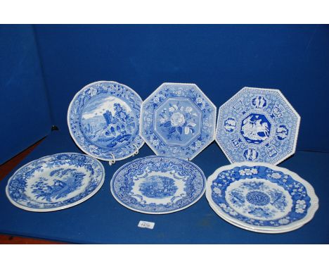 Eight Spode blue and white display Plates.