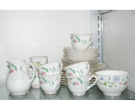 A Royal Worcester 'Arcadia' pattern part Teaset comprising six cups and saucers, tea plates, side plates, sugar bowl, and fou