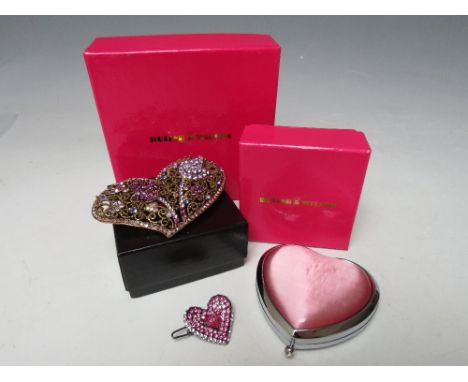 A SMALLER BUTLER &amp; WILSON  DECORATIVE GEMSET PIERCED FILIGREE STYLE HEART,  W 8.5 cm  PLUS A BUTLER AND WILSON HEART SHAP