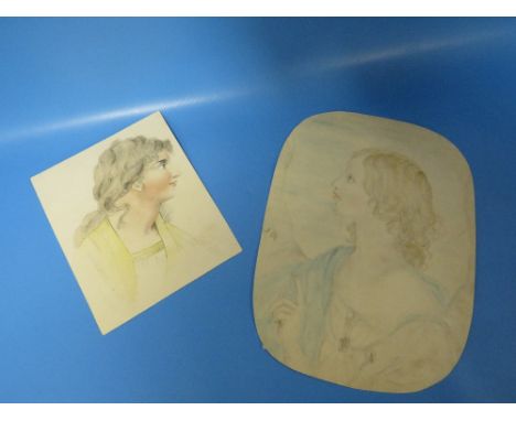 TWO LATE 18TH EARLY 19TH CENTURY WATERCOLOURS HEAD AND SHOULDERS PORTRAIT STUDIES