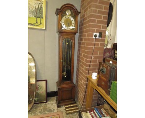A MODERN TRIPLE OAK LONGCASE CLOCK