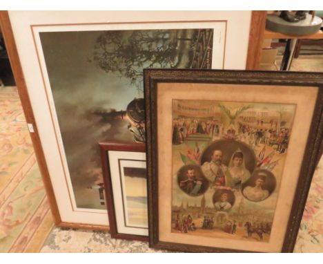 A LARGE BARRIE CLARK LOCOMOTIVE PRINT AND TWO FURTHER PRINTS (3)