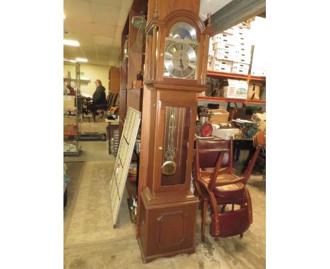 A MODERN TRIPLE WEIGHT LONGCASE CLOCK WITH MOON ROLLER