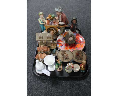 A tray of pair of Hummel plates on stands, Lilliput Lane cottages, Royal Doulton Bunnykins, collector's plates, Italian figur