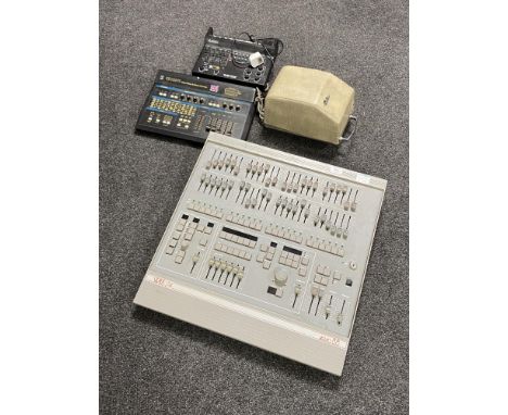 A Sirus 240 88 lighting deck, VEC 2070 video editing and effects controller, VCR 3088 video effects processor, vintage Aldis 