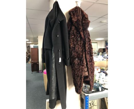 A vintage gent's woollen over coat and a faux fur coat 