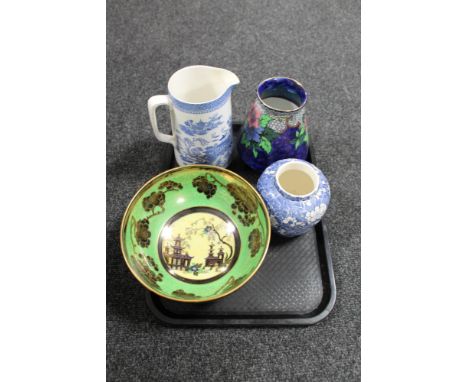 A tray of four pieces of Maling - lustre vase, vase, ginger jar etc  CONDITION REPORT: Maling Chinese bowl crazed throughout 