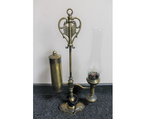 An antique brass desk oil lamp (converted) 