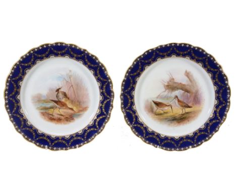 A pair of Royal Worcester dessert plates printed and painted with snipe  A pair of Royal Worcester dessert plates printed and