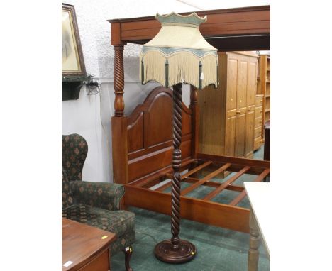 Modern mahogany barley twist standard lamp with shade 