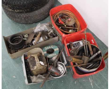 Four boxes of tools, fixings, attachments etc  