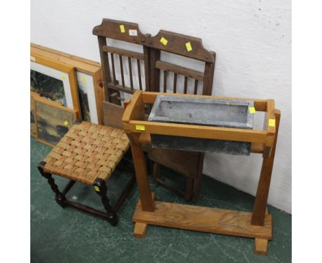 Two children's folding chairs, footstool and planter 