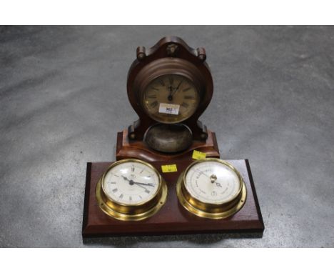 Bulkhead type quartz clock, barometer and vintage mantle clock 