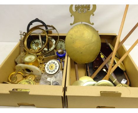 Enfield triple train driven West Minster chiming clock movement in oak case, various pendulums, gilt metal figures, clock fac