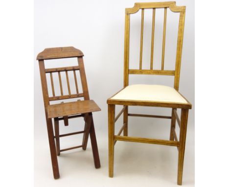 Child's or doll's mahogany stick back folding chair, with shaped bar back and X shaped frame, H66cm and a small beech chair w