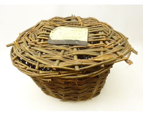 Fortnum and Mason wicker hamper with original Railway Parcel Stamp, H43cm x W64cm 