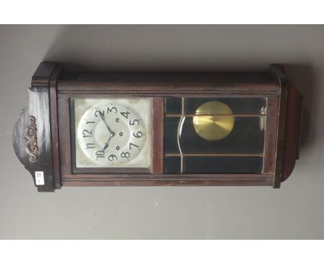 Early 20th century beech cased wall clock, silvered Arabic dial with 'Junghans' triple train movement, H78cm