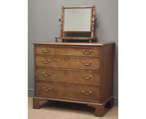 George III mahogany chest, four graduating drawers on bracket feet (W91cm, H83cm, D47cm) and a mahogany table top mirror