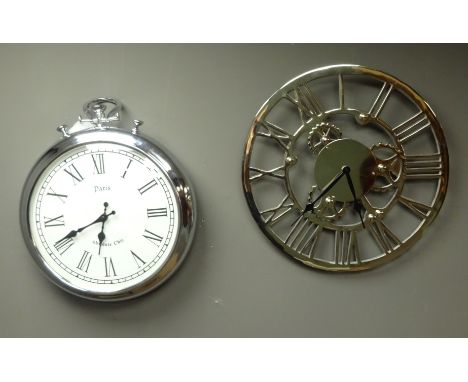 Pocket watch style wall clock and metal framed circular wall clock 