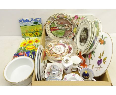 Set of four Royal Doulton series ware plates, set of three Royal Crown Derby 'Old Avesbury' plates, glazed tiles decorated wi