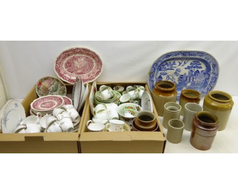 Set of six Mason's Vista pattern dinner and side plates, two 19th century Ridgway Bedford soup bowls, Royal Osborne, Royal Gr