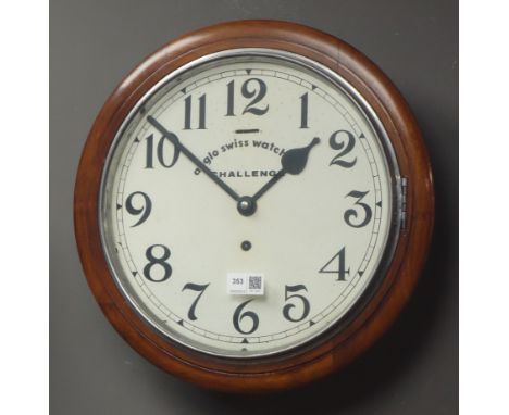 20th century walnut cased 'Anglo Swiss Watch Co. Challenge' circular wall clock, D40cm