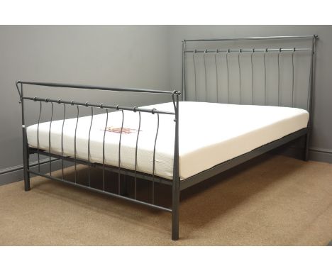 Serene Elizabeth 4'6" titanium grey finish metal double bed, W141cm, H113cm, L200cm