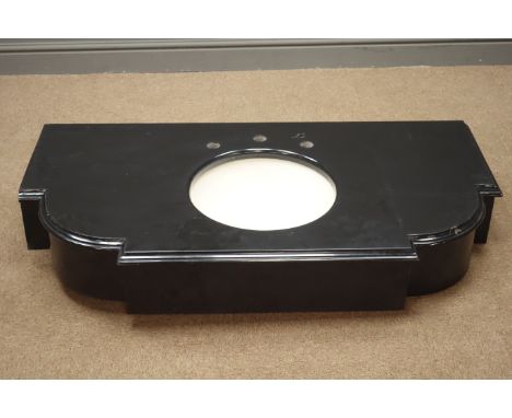 Polished black marble vanity wash basin with inset circular ceramic sink, W120cm, H20cm, D62cm