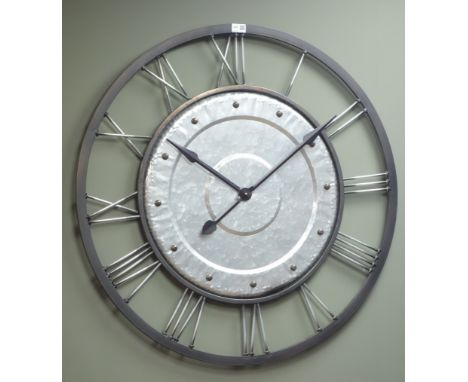 Large metal framed circular wall clock with stainless steel numerals, battery movement, Diameter - 87cm 