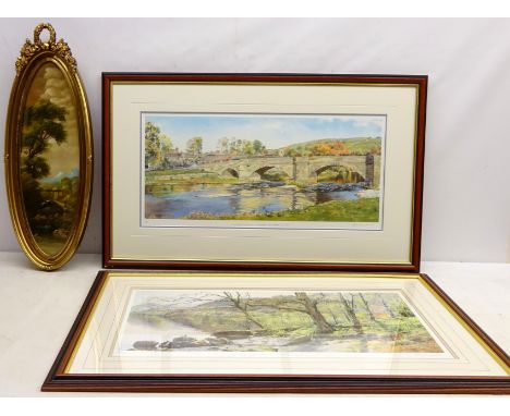 'Autumnal Reflections - Burnsall' and Ullswater, Cumbria', two limited edition colour prints after Graham Cawer, Figures in a