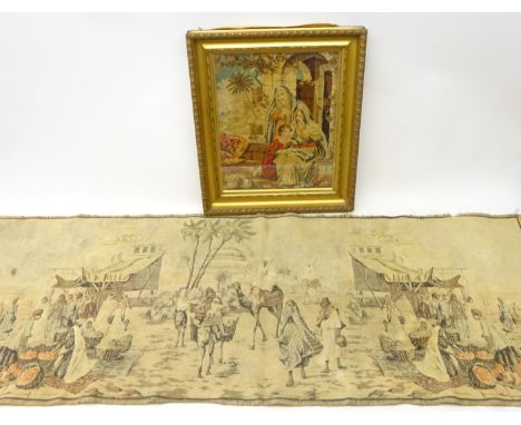 Victorian gilt framed woolwork picture, 29cm x 37cm and an Egyptian tapestry wall hanging (2)
