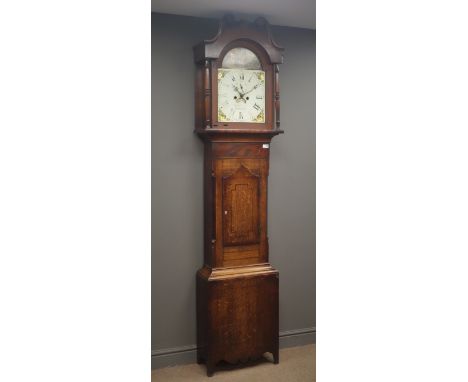 19th century oak long case clock, painted dial, eight day movement, 'Walton Crawford, Scarborough', H222cm
