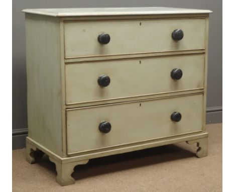 19th century painted chest, three drawers, bracket supports, W94cm, H84cm, D47cm