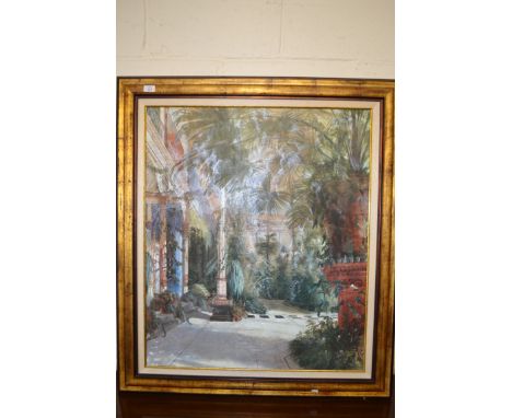 LARGE FRAMED OLEOGRAPH OF A BLECHEN PAINTING "PALM HOUSE", FRAME WIDTH APPROX 98CM