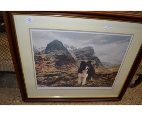 LARGE FRAMED STEPHEN TOWNSEND DOG PRINT, FRAME WIDTH APPROX 79CM