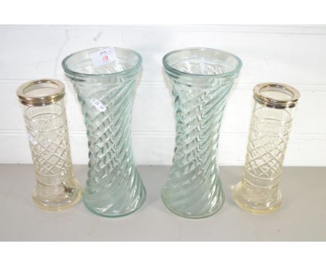 CERAMIC VASES INCLUDING TWO WITH SILVER MOUNTS