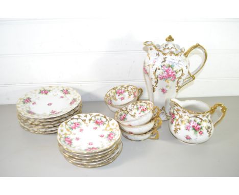COFFEE SET COMPRISING COFFEE POT, JUG, VARIOUS SIDE PLATES, CUPS AND SAUCERS