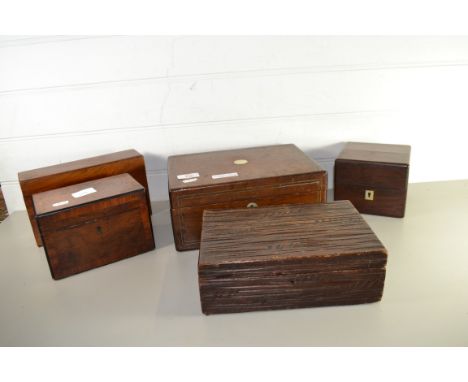 FIVE WOODEN BOXES INCLUDING A TEA CADDY